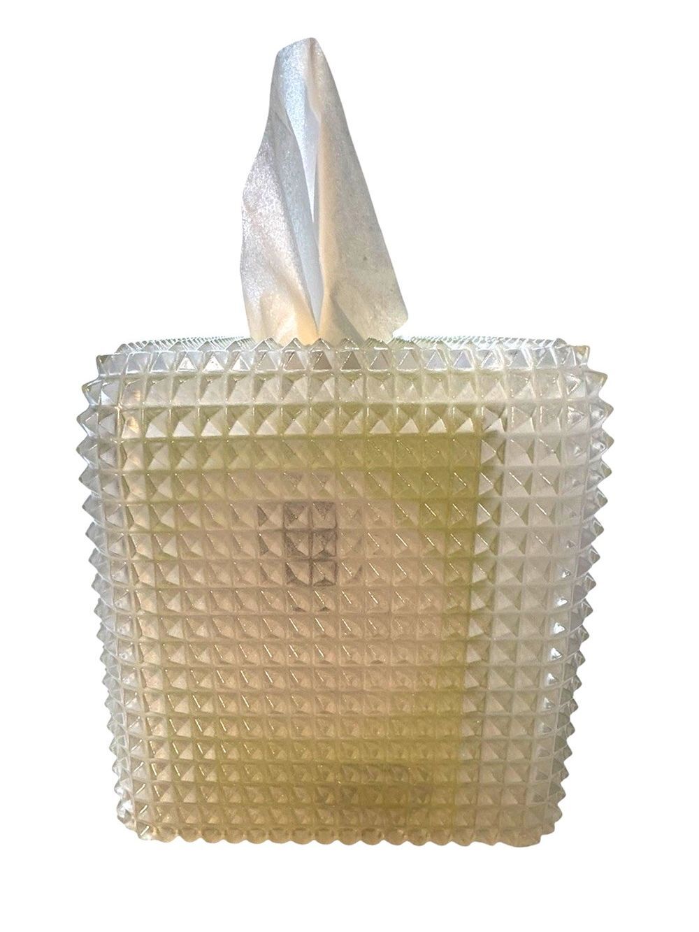 Vintage MCM Acrylic Tissue Box Cover Textured Diamond Iridescent Thick Heavy